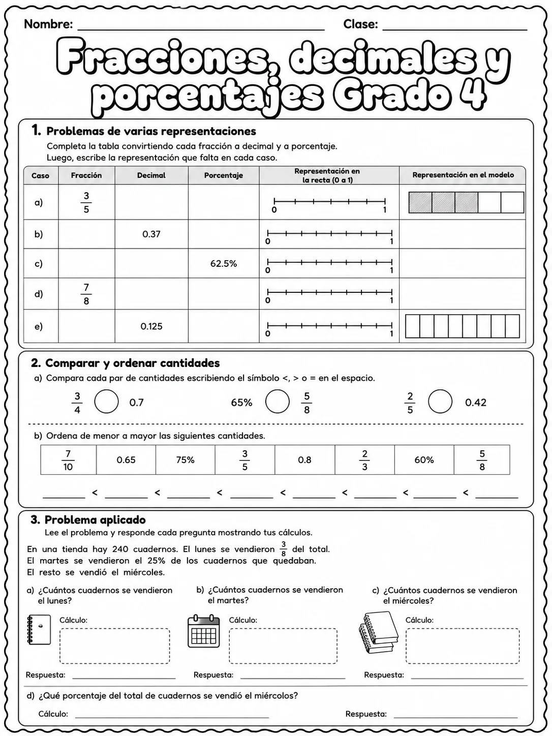 4.º grado - porcentajes - Paquete de fichas página 9 vista previa imprimible