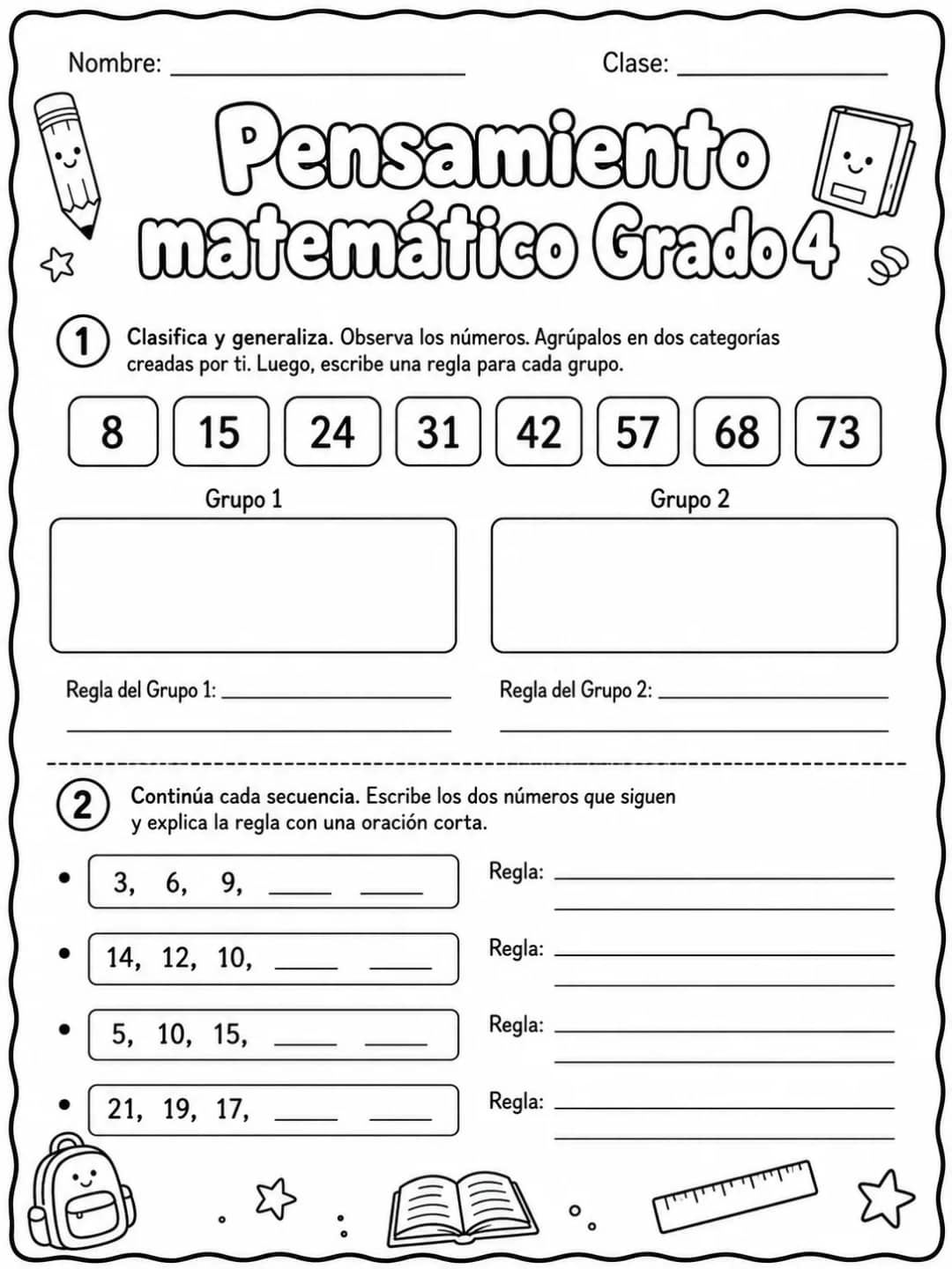 4.º grado - repaso de matemáticas - Paquete de fichas - Conjunto 3 vista previa imprimible de matemáticas en KiwiBee
