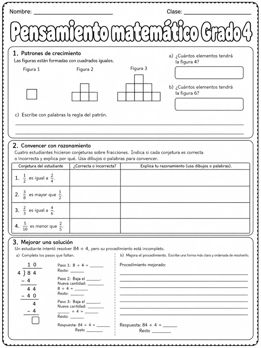4.º grado - repaso de matemáticas - Paquete de fichas - Conjunto 3 página 6 vista previa imprimible