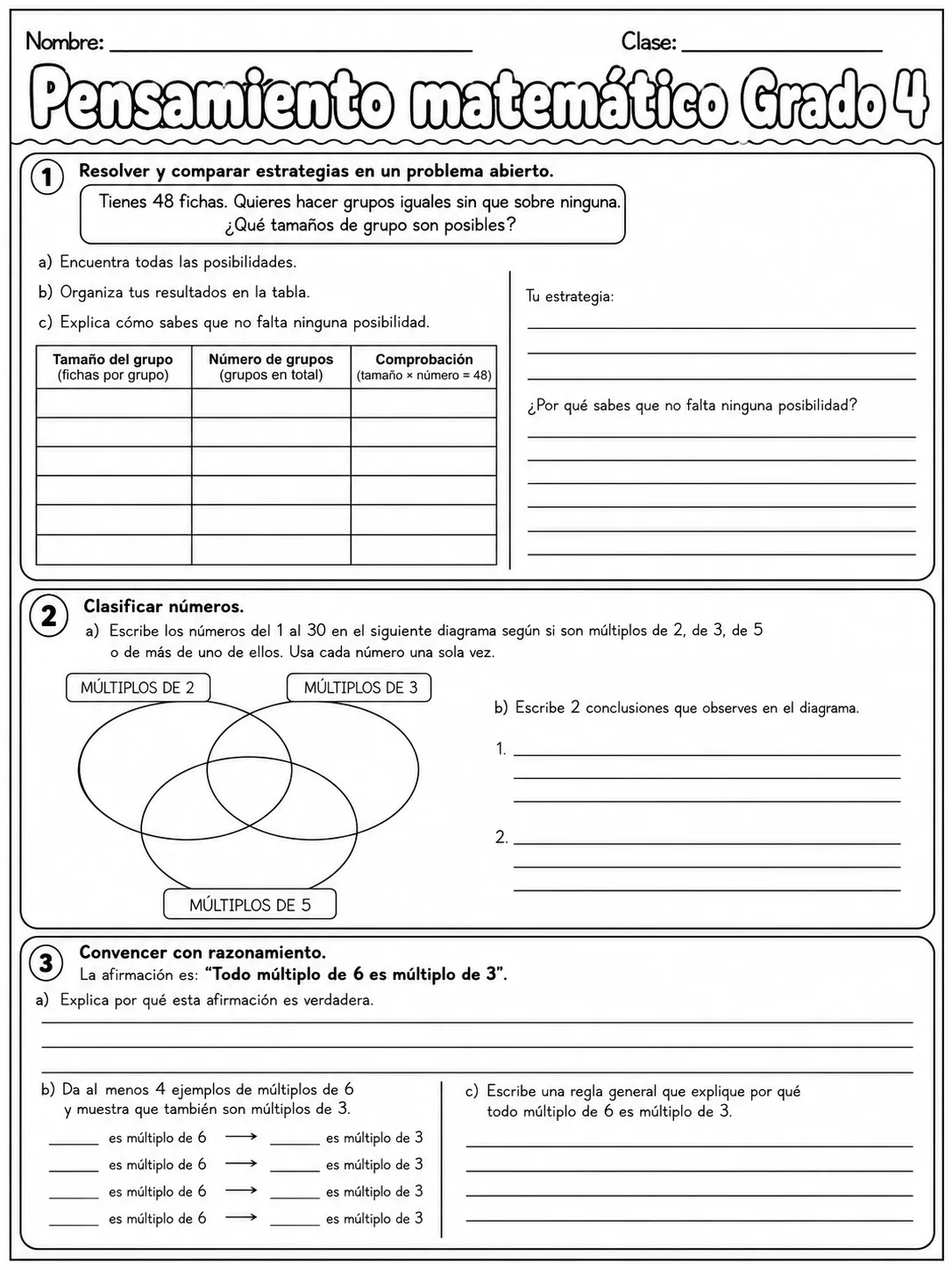 4.º grado - repaso de matemáticas - Paquete de fichas - Conjunto 3 página 9 vista previa imprimible
