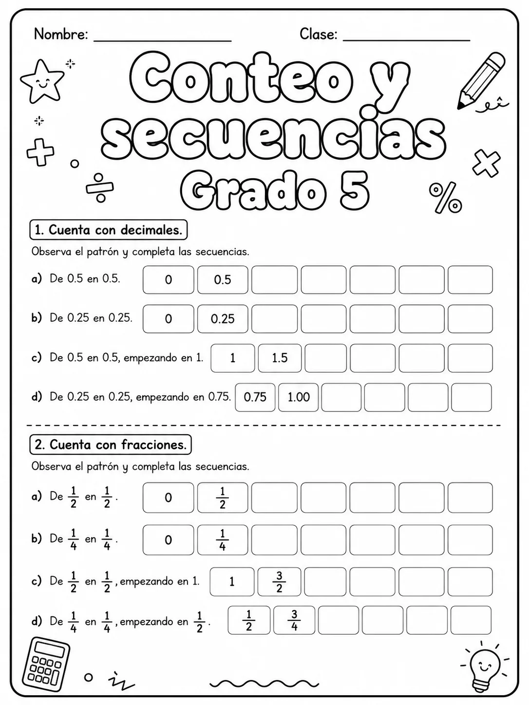 5.º grado - patrones y secuencias - Paquete de fichas vista previa imprimible de matemáticas en KiwiBee