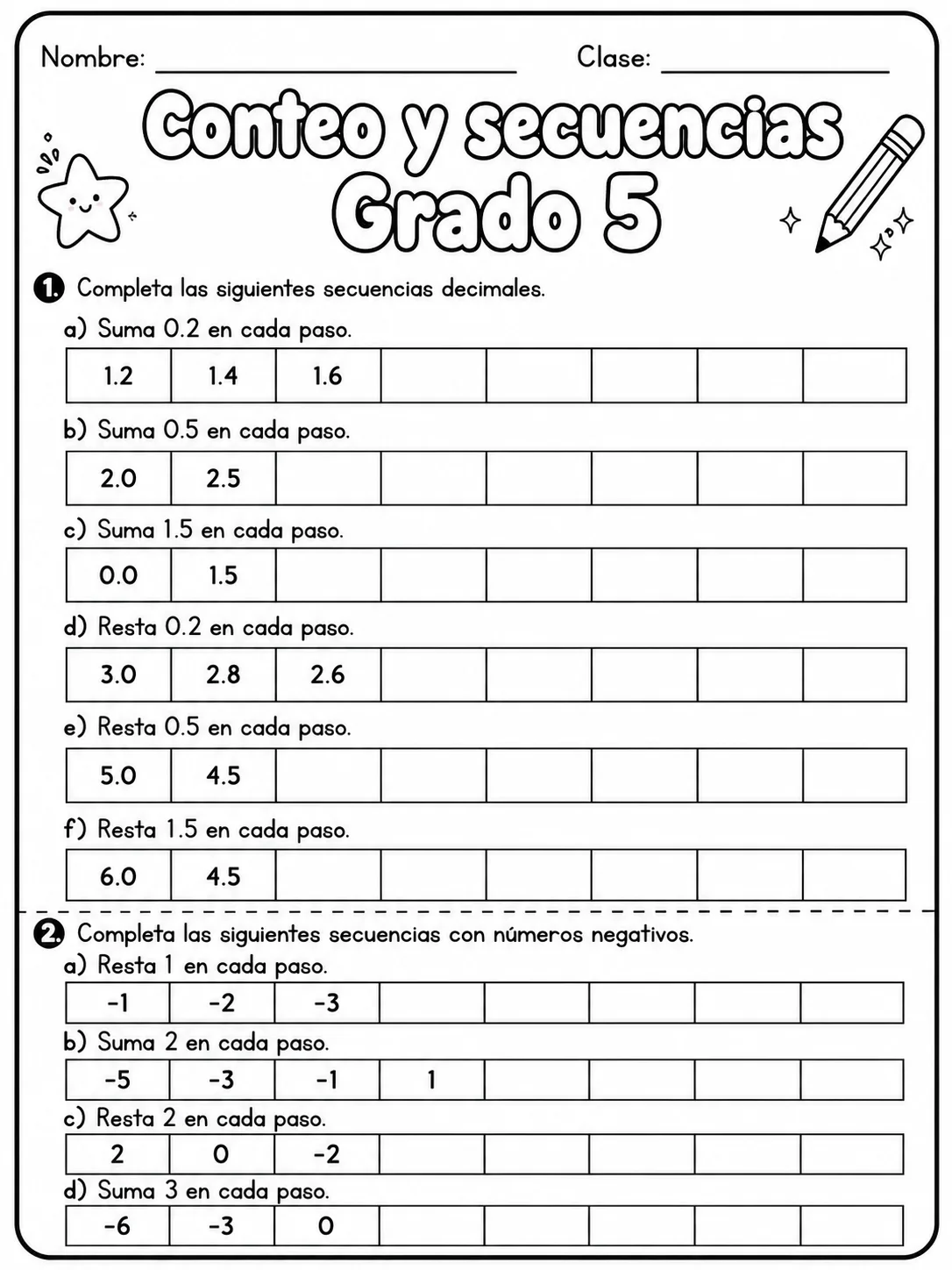 5.º grado - patrones y secuencias - Paquete de fichas página 2 vista previa imprimible