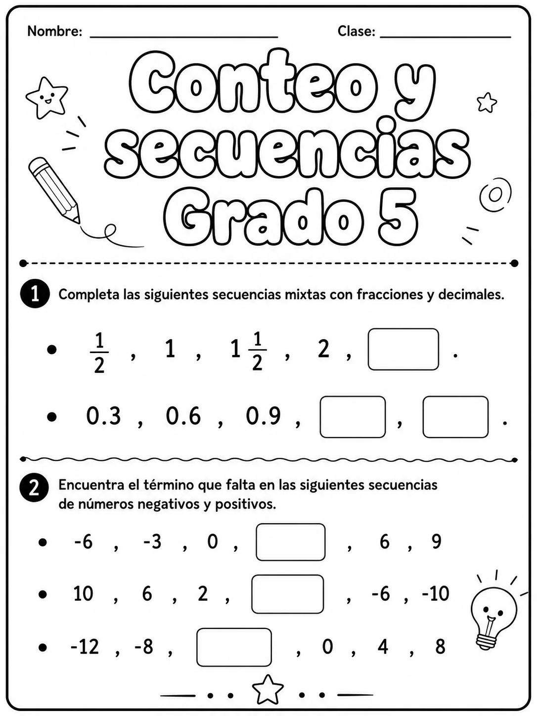 5.º grado - patrones y secuencias - Paquete de fichas página 3 vista previa imprimible