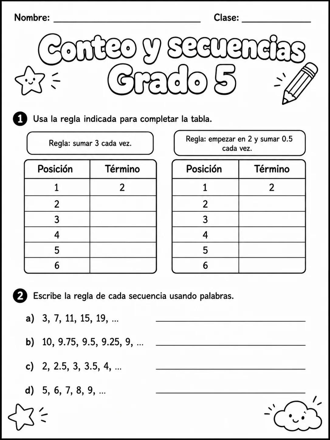 5.º grado - patrones y secuencias - Paquete de fichas página 4 vista previa imprimible