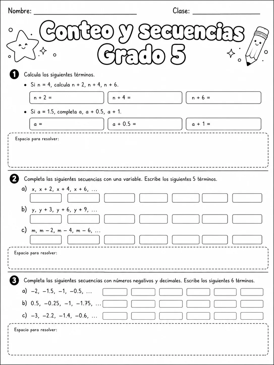 5.º grado - patrones y secuencias - Paquete de fichas página 5 vista previa imprimible