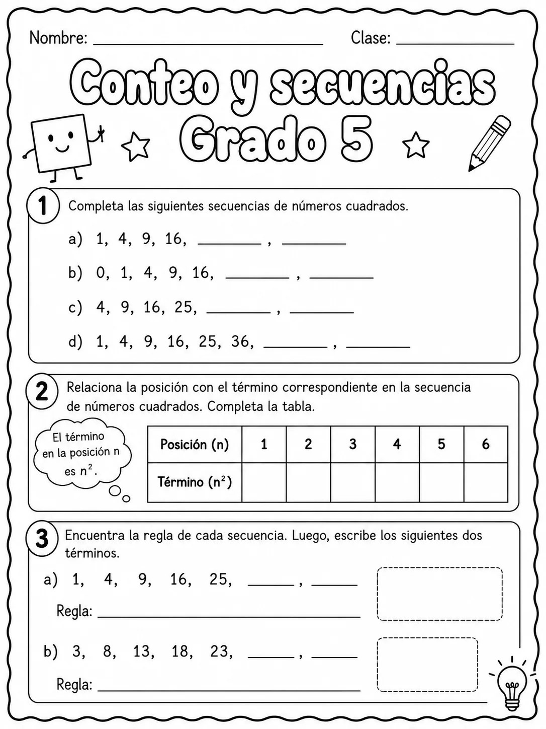 5.º grado - patrones y secuencias - Paquete de fichas página 6 vista previa imprimible