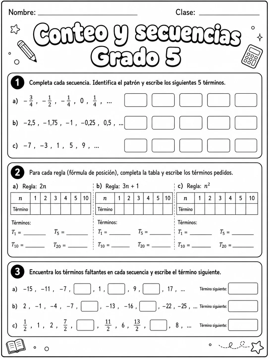 5.º grado - patrones y secuencias - Paquete de fichas página 7 vista previa imprimible