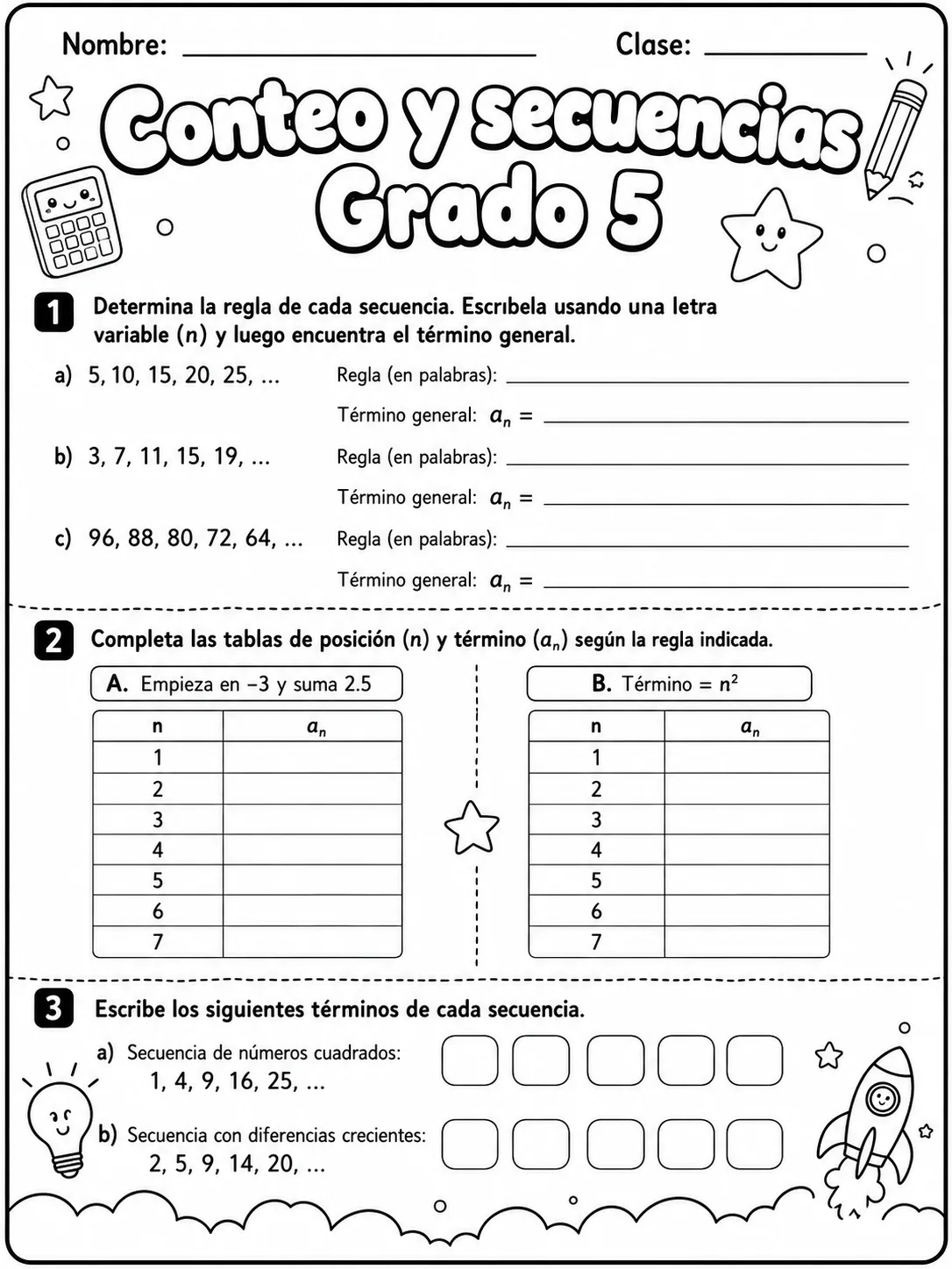 5.º grado - patrones y secuencias - Paquete de fichas página 8 vista previa imprimible