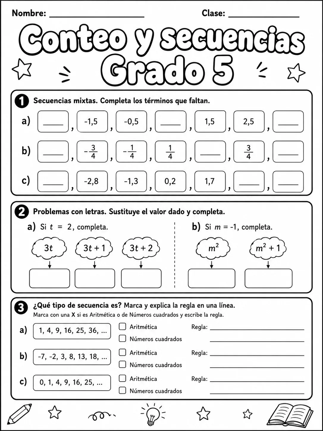 5.º grado - patrones y secuencias - Paquete de fichas página 9 vista previa imprimible