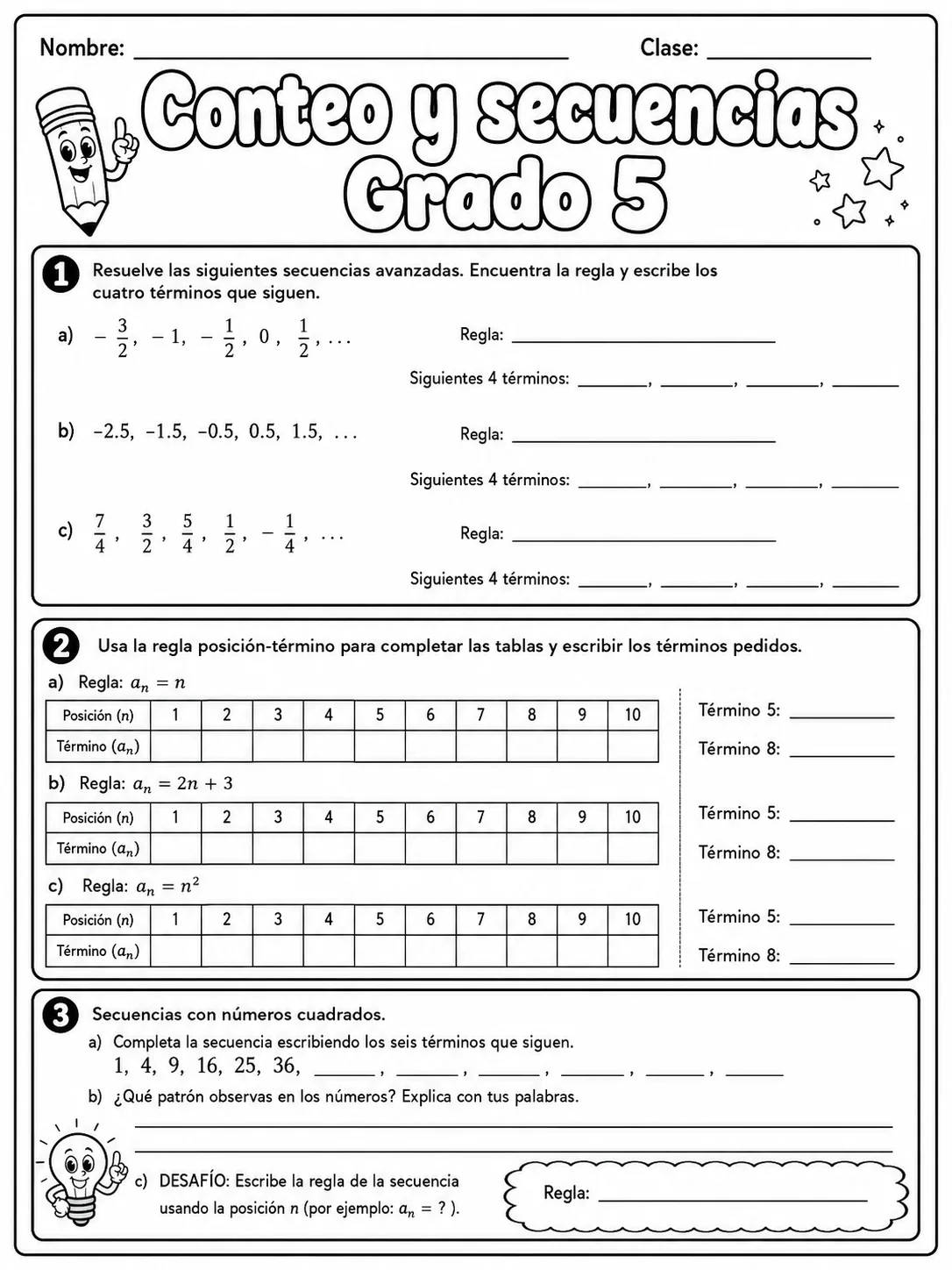 5.º grado - patrones y secuencias - Paquete de fichas página 10 vista previa imprimible
