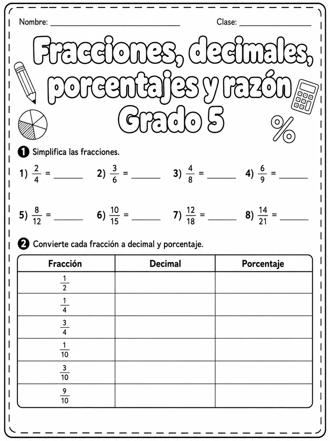 5.º grado - porcentajes - Paquete de fichas página 2 vista previa imprimible
