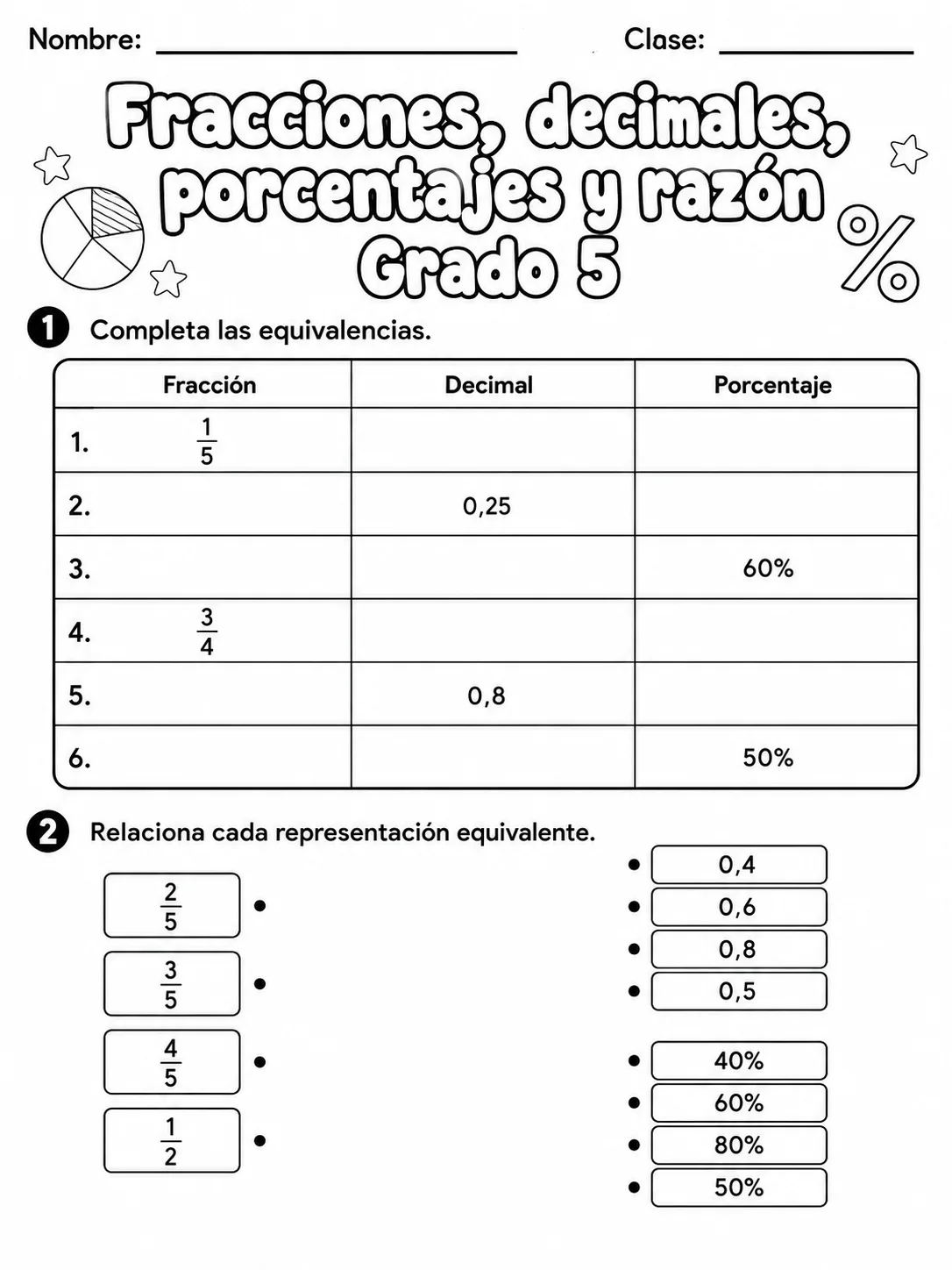 5.º grado - porcentajes - Paquete de fichas página 3 vista previa imprimible