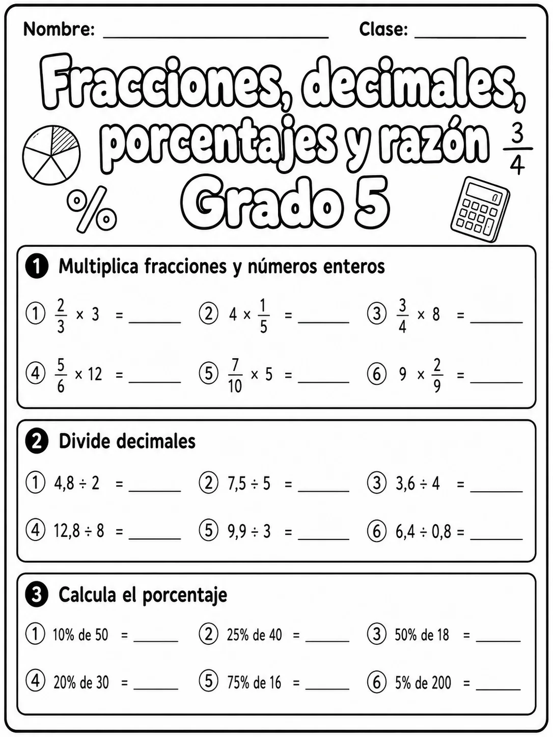5.º grado - porcentajes - Paquete de fichas página 5 vista previa imprimible