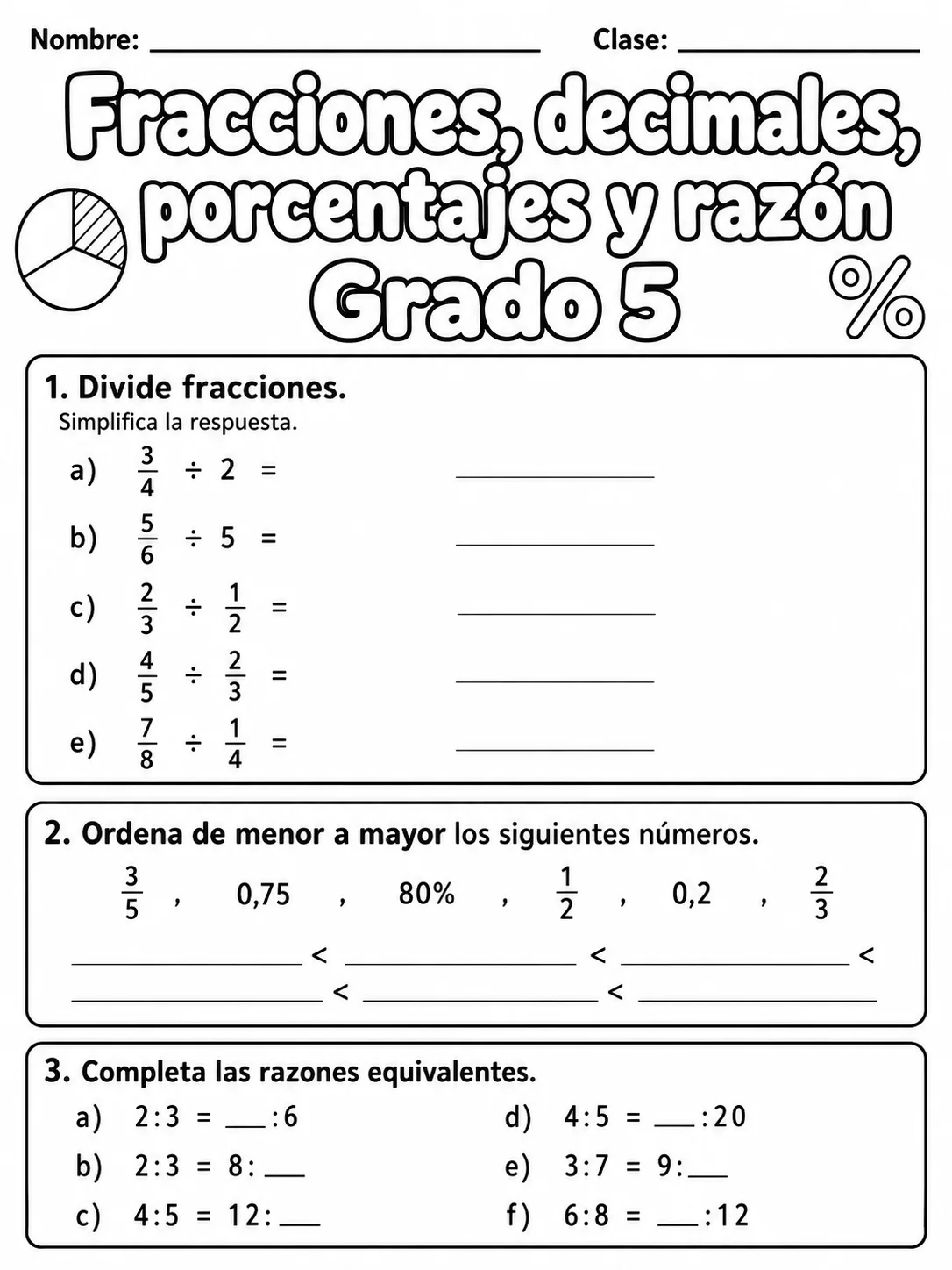 5.º grado - porcentajes - Paquete de fichas página 6 vista previa imprimible