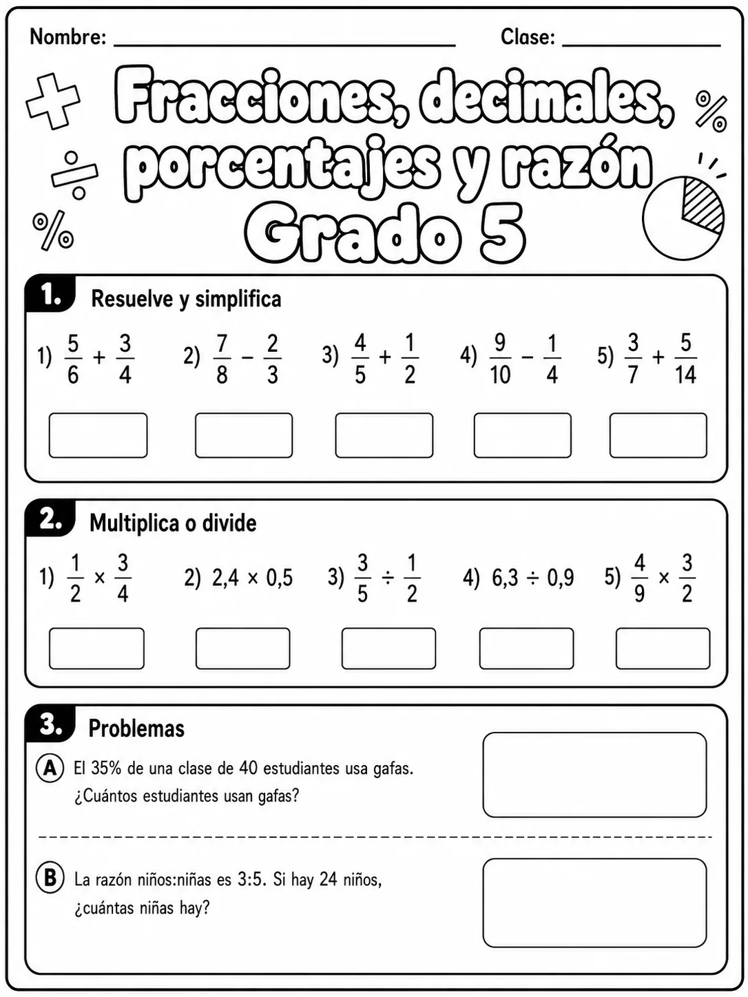 5.º grado - porcentajes - Paquete de fichas página 8 vista previa imprimible