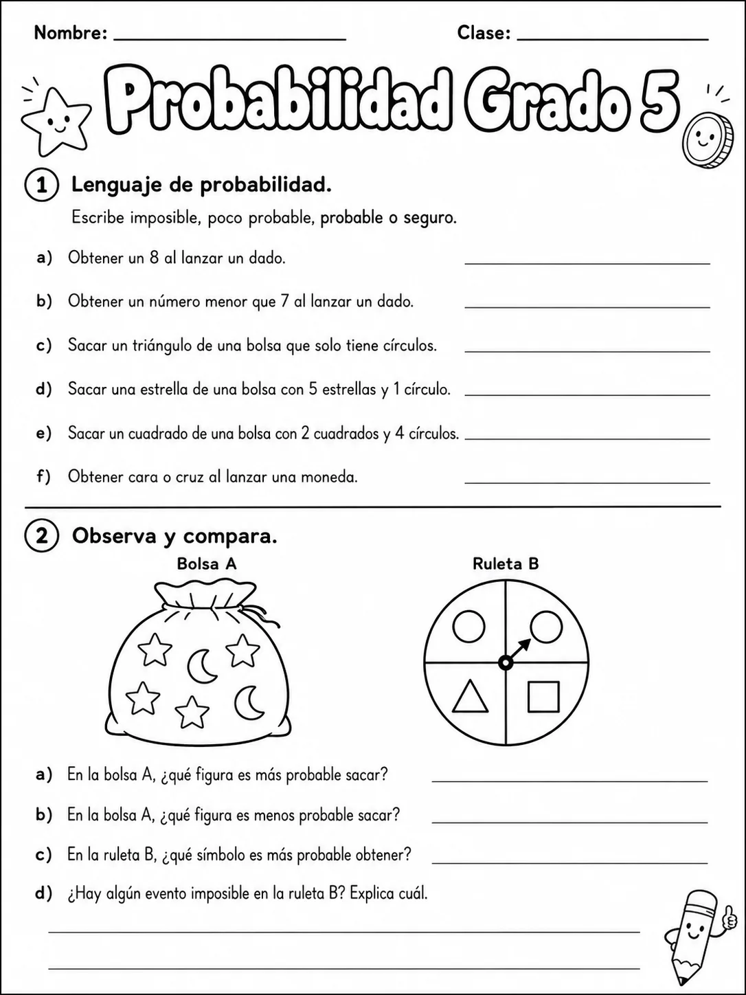 5.º grado - probabilidad - Paquete de fichas