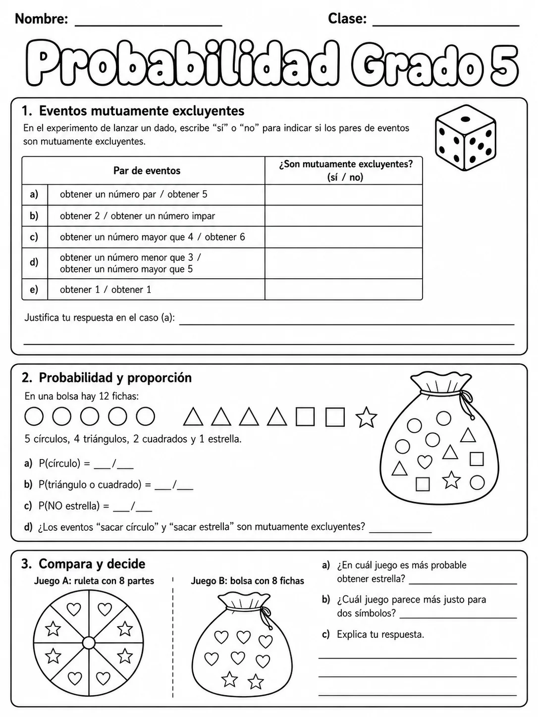 5.º grado - probabilidad - Paquete de fichas página 4 vista previa imprimible