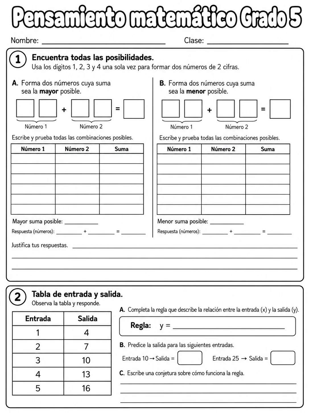 5.º grado - repaso de matemáticas - Paquete de fichas página 3 vista previa imprimible