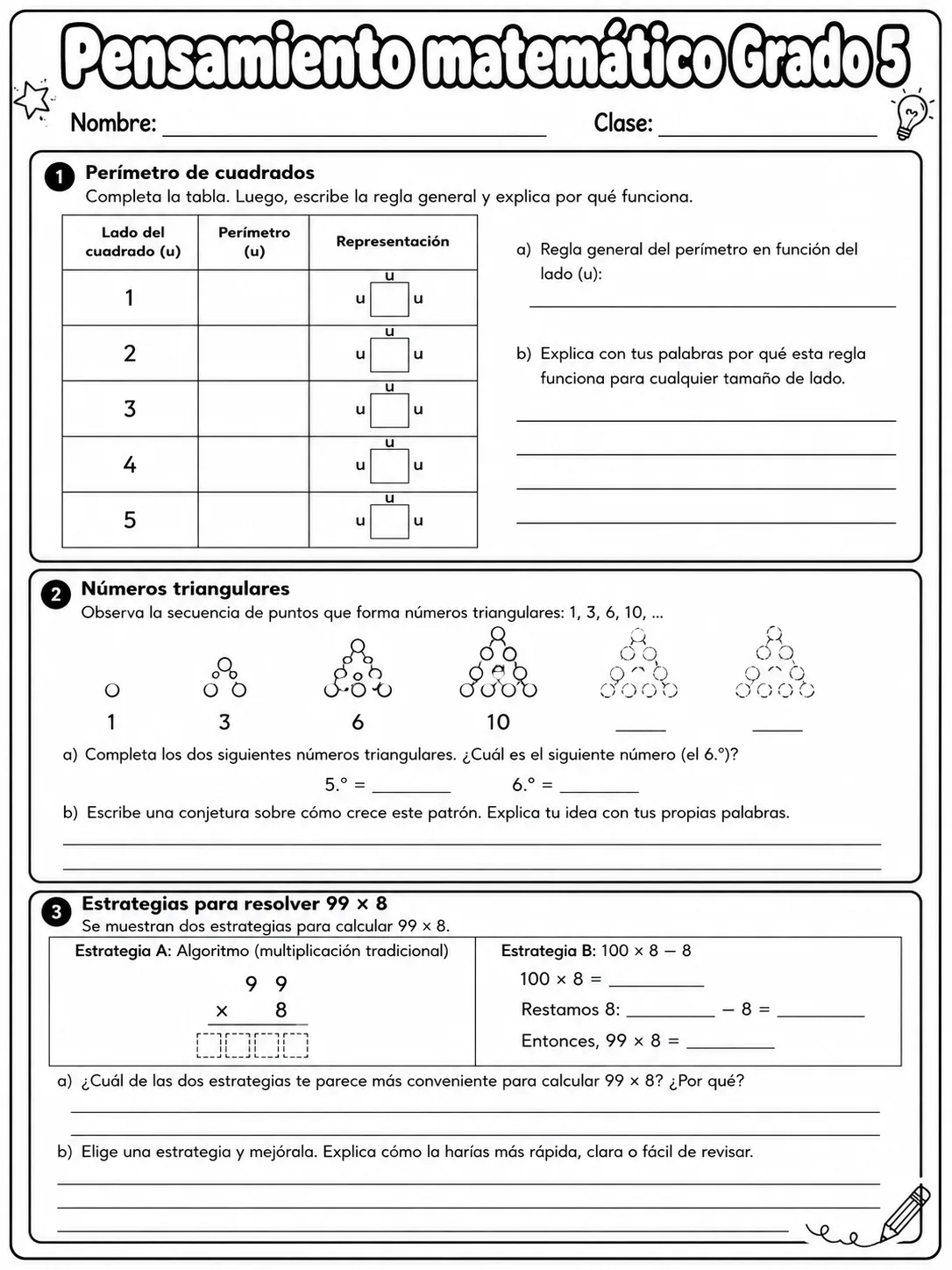 5.º grado - repaso de matemáticas - Paquete de fichas página 5 vista previa imprimible
