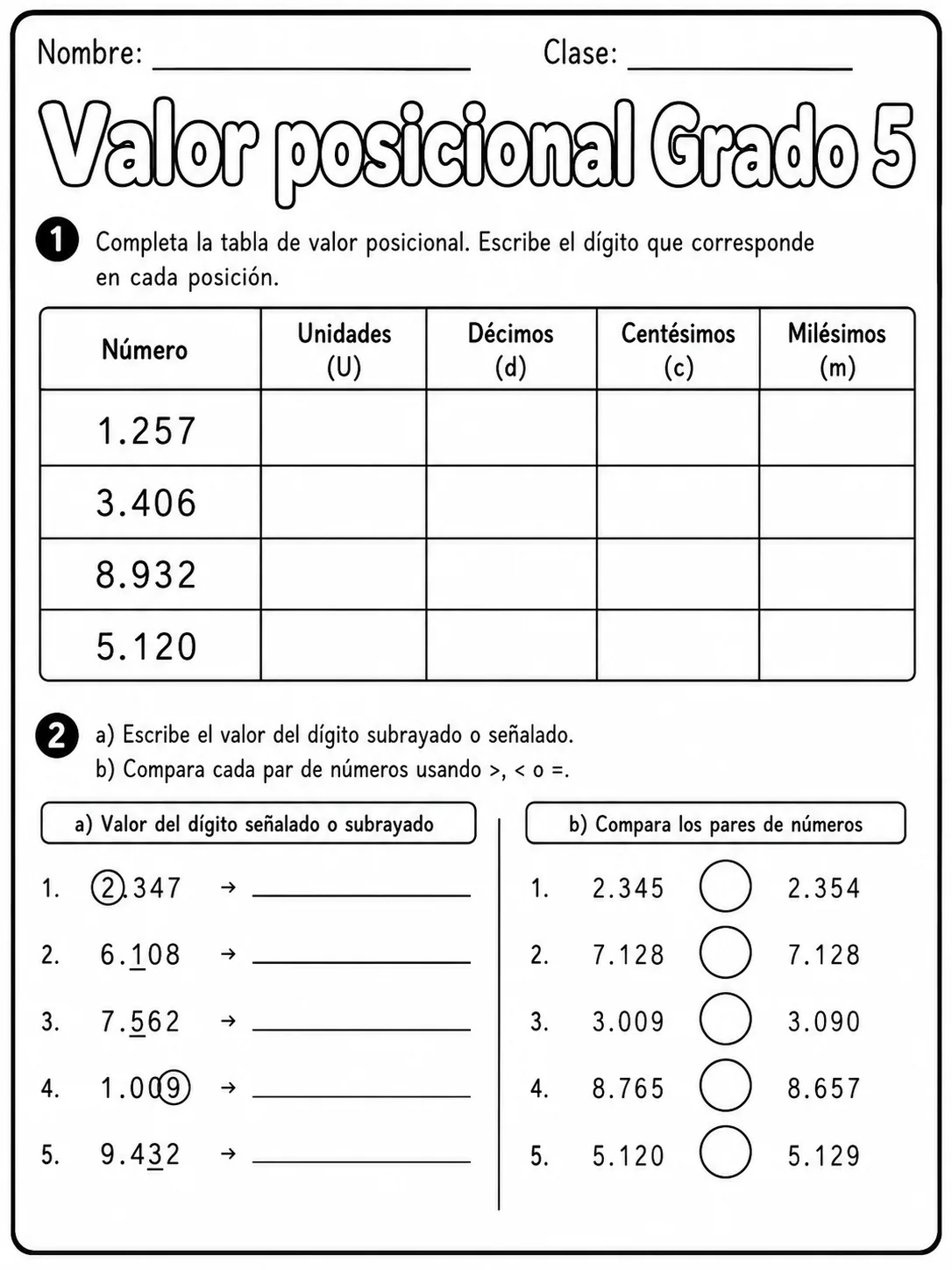 5.º grado - valor posicional - Paquete de fichas página 3 vista previa imprimible