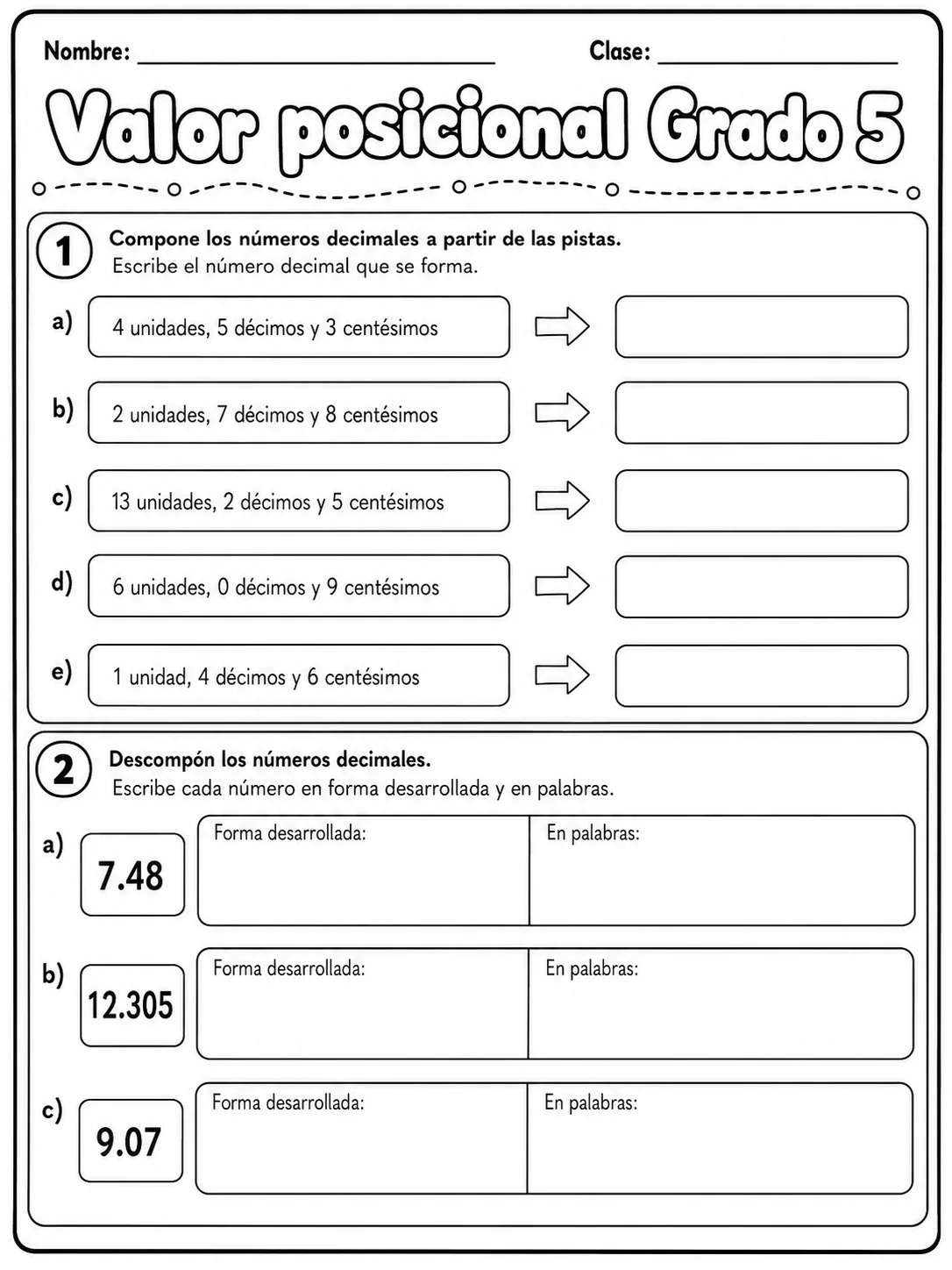 5.º grado - valor posicional - Paquete de fichas página 4 vista previa imprimible