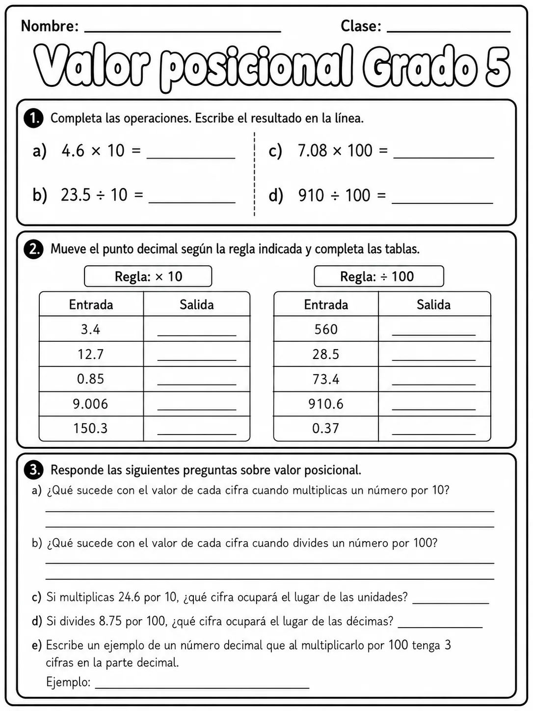 5.º grado - valor posicional - Paquete de fichas página 5 vista previa imprimible