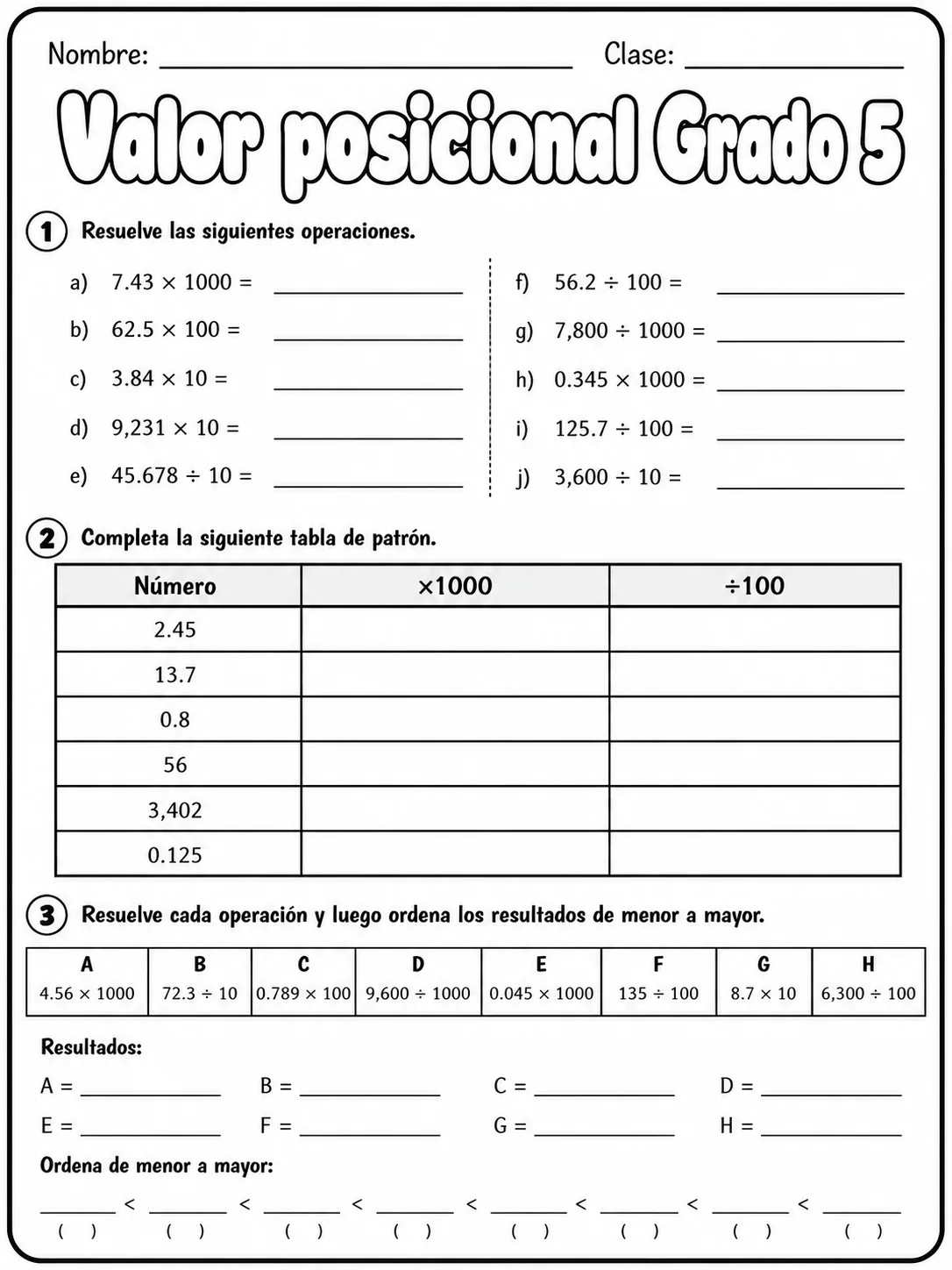 5.º grado - valor posicional - Paquete de fichas página 6 vista previa imprimible