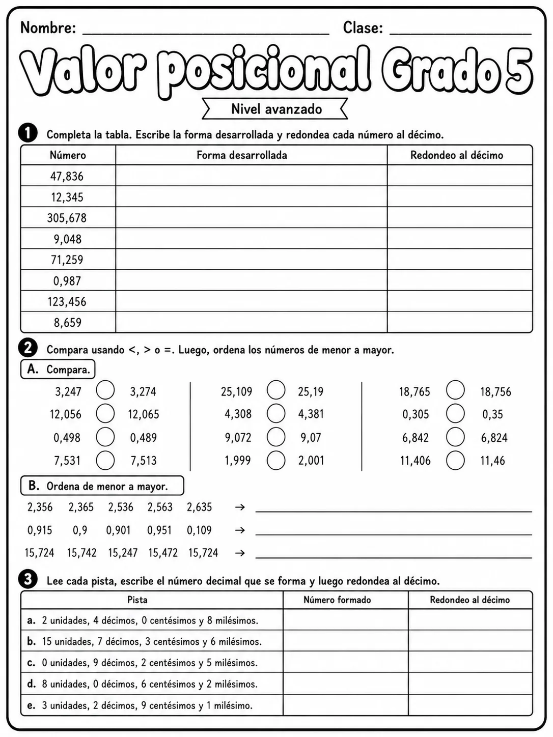 5.º grado - valor posicional - Paquete de fichas página 8 vista previa imprimible