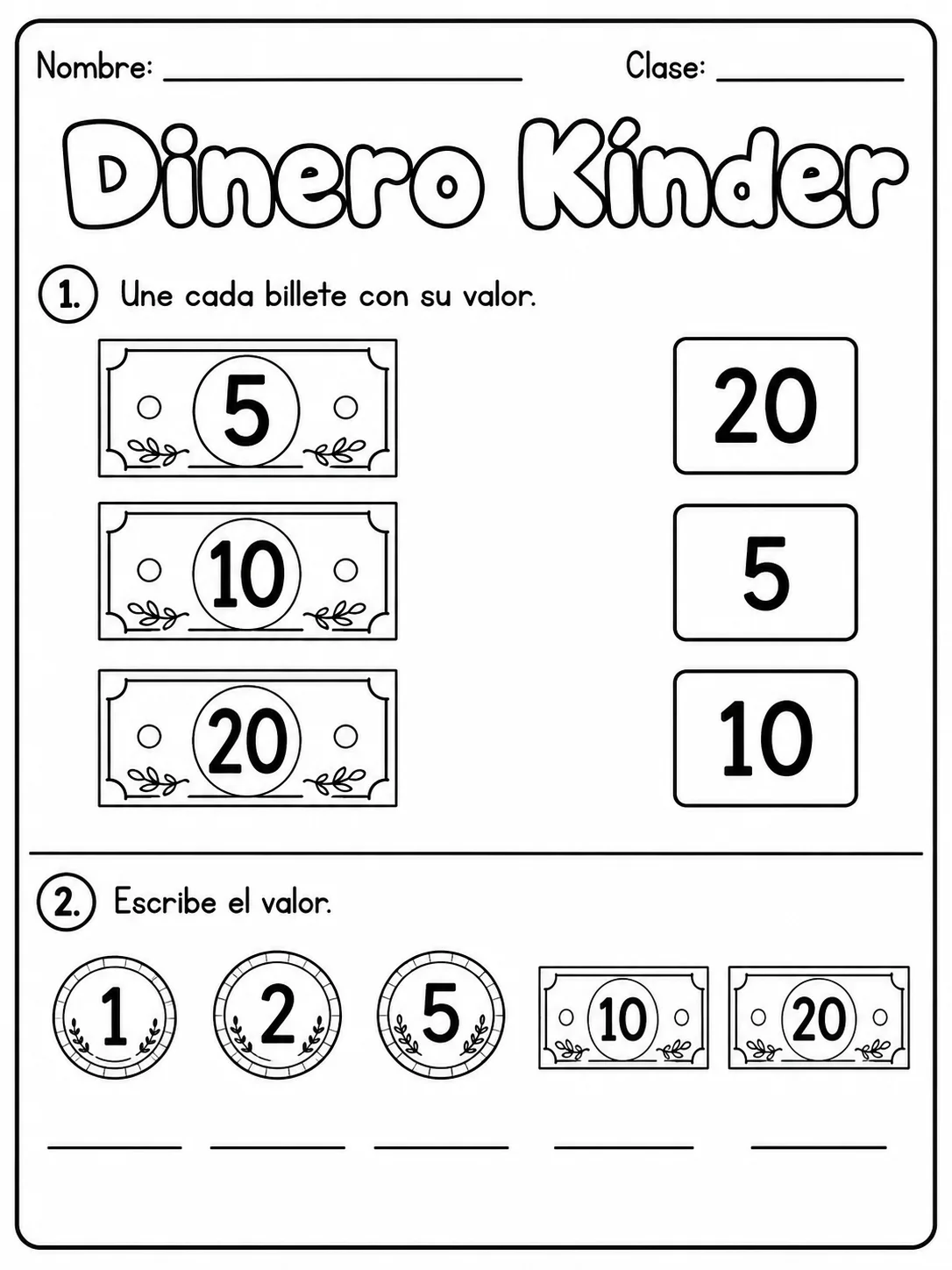 Dinero Kinder - Kindergarten - Conjunto 2 vista previa imprimible de matemáticas en KiwiBee