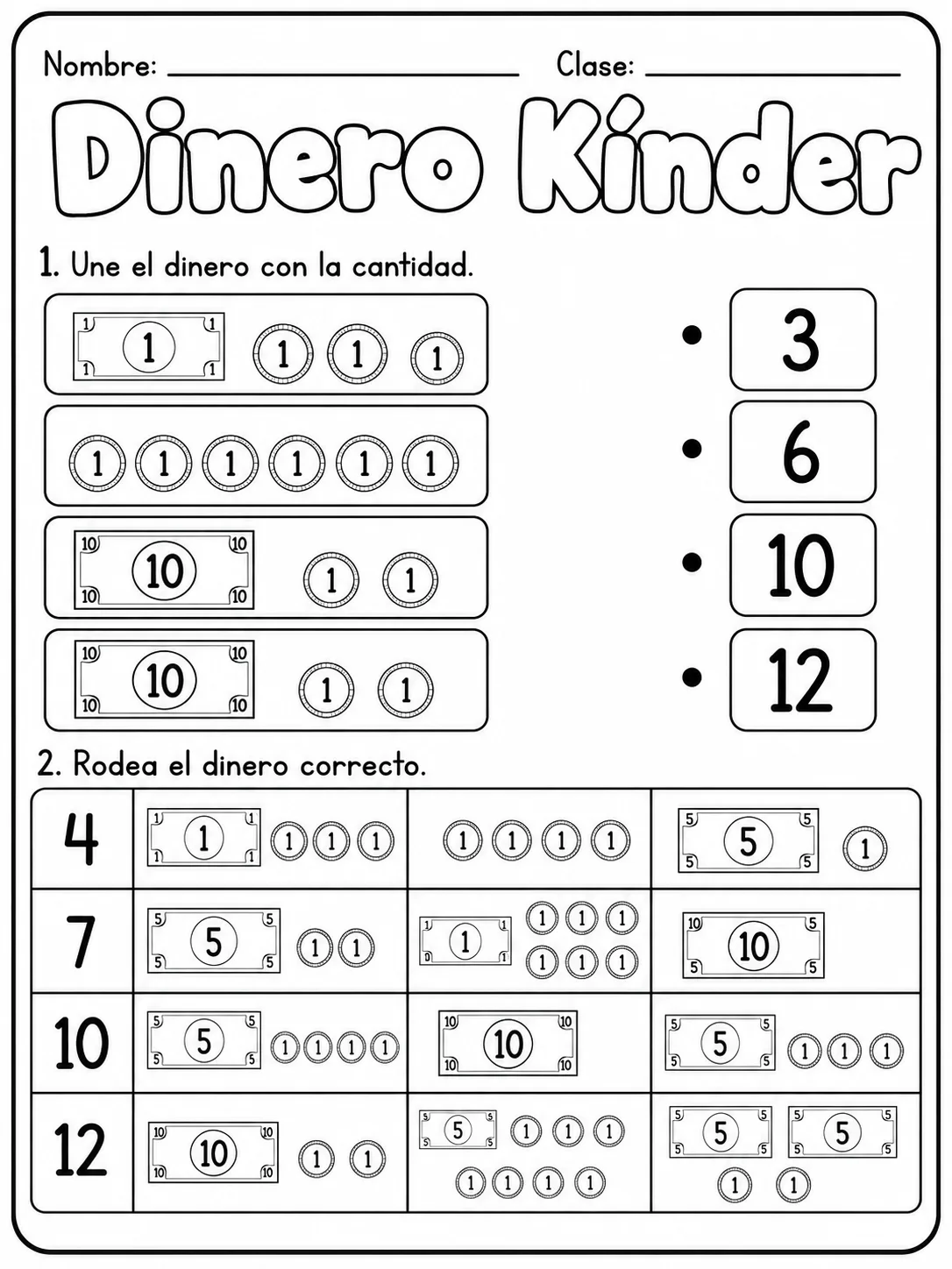 Dinero Kinder - Kindergarten - Conjunto 5 vista previa imprimible de matemáticas en KiwiBee