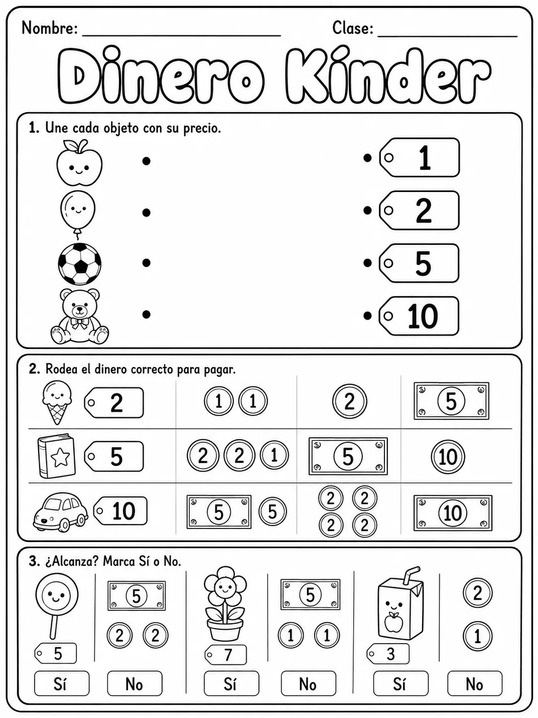Dinero Kinder - Kindergarten - Conjunto 6 vista previa imprimible de matemáticas en KiwiBee
