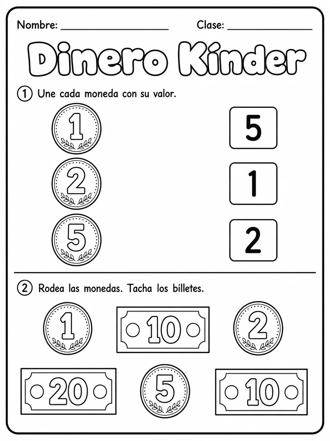 Dinero Kinder - Kindergarten vista previa imprimible de matemáticas en KiwiBee