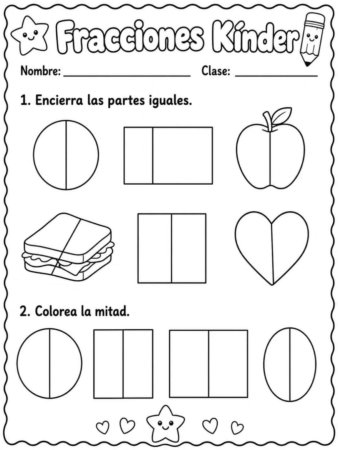 Kindergarten - fracciones, mitad y dobles - Paquete de fichas vista previa imprimible de matemáticas en KiwiBee