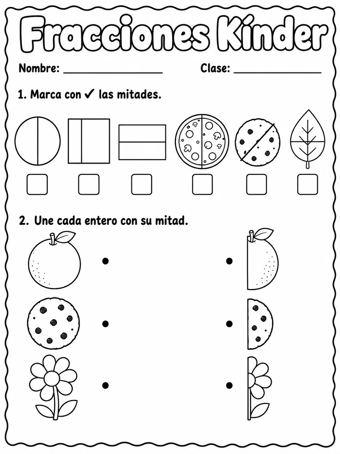 Kindergarten - fracciones, mitad y dobles - Paquete de fichas página 2 vista previa imprimible