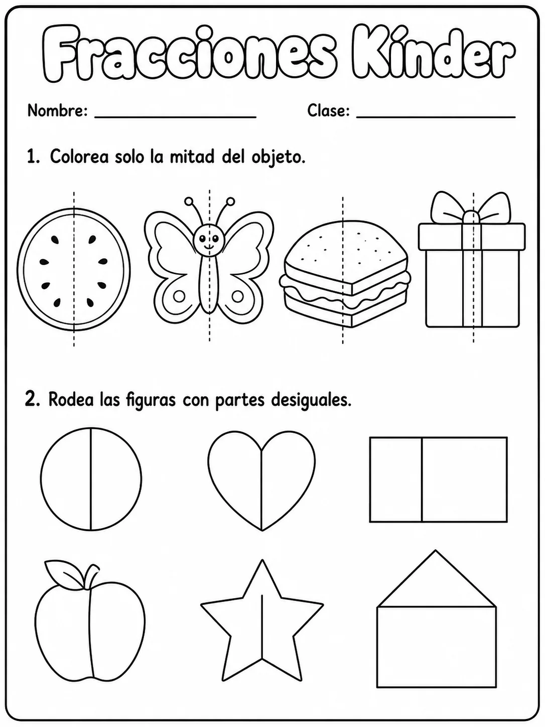 Kindergarten - fracciones, mitad y dobles - Paquete de fichas página 3 vista previa imprimible