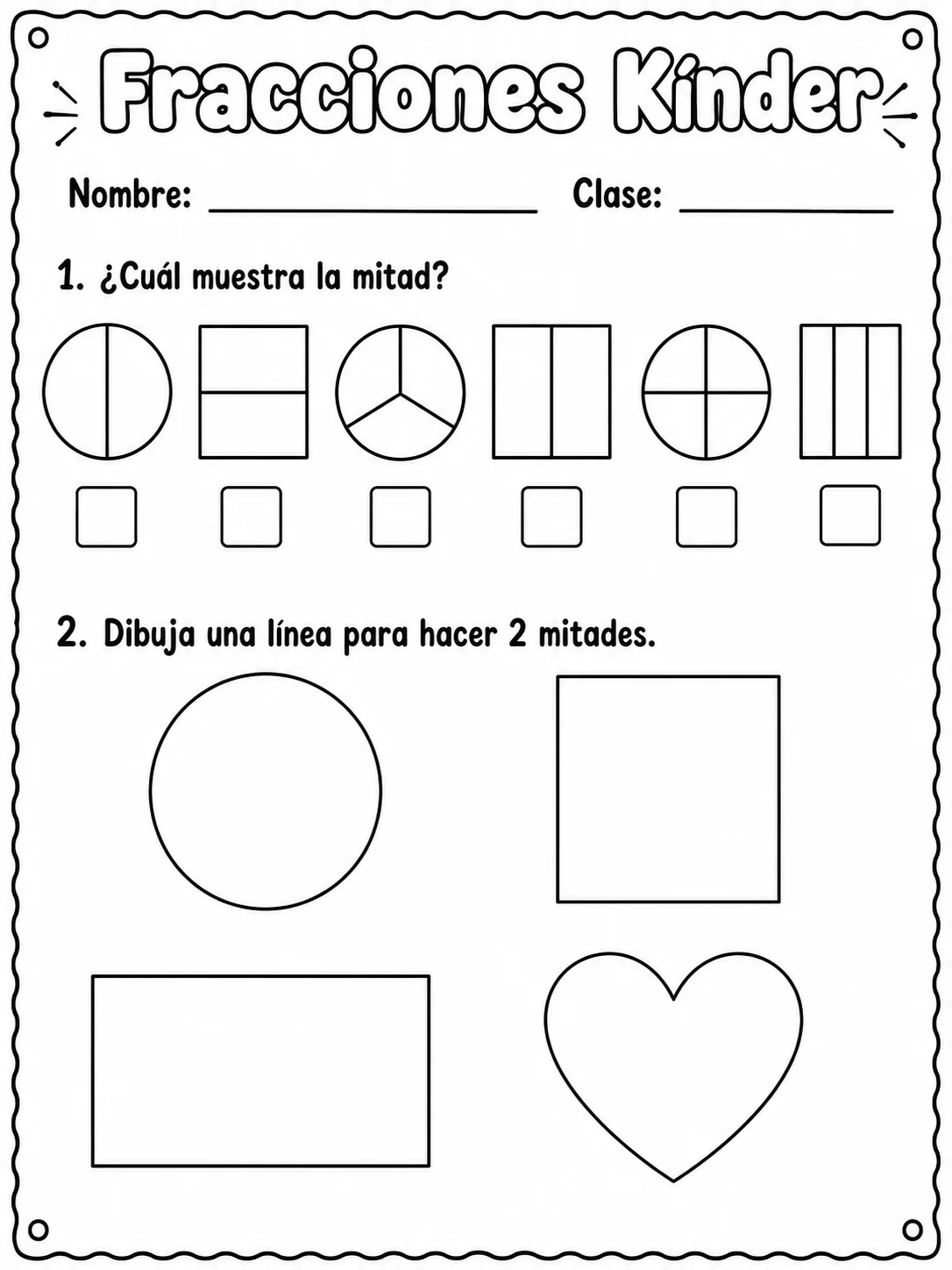 Kindergarten - fracciones, mitad y dobles - Paquete de fichas página 4 vista previa imprimible