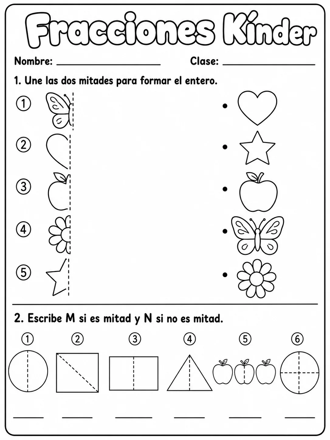 Kindergarten - fracciones, mitad y dobles - Paquete de fichas página 6 vista previa imprimible