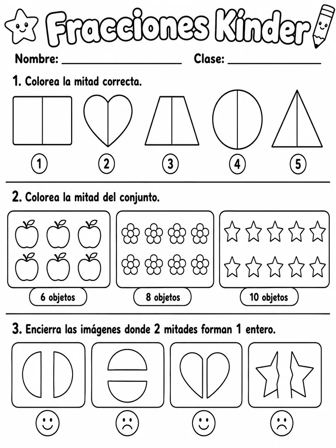 Kindergarten - fracciones, mitad y dobles - Paquete de fichas página 7 vista previa imprimible