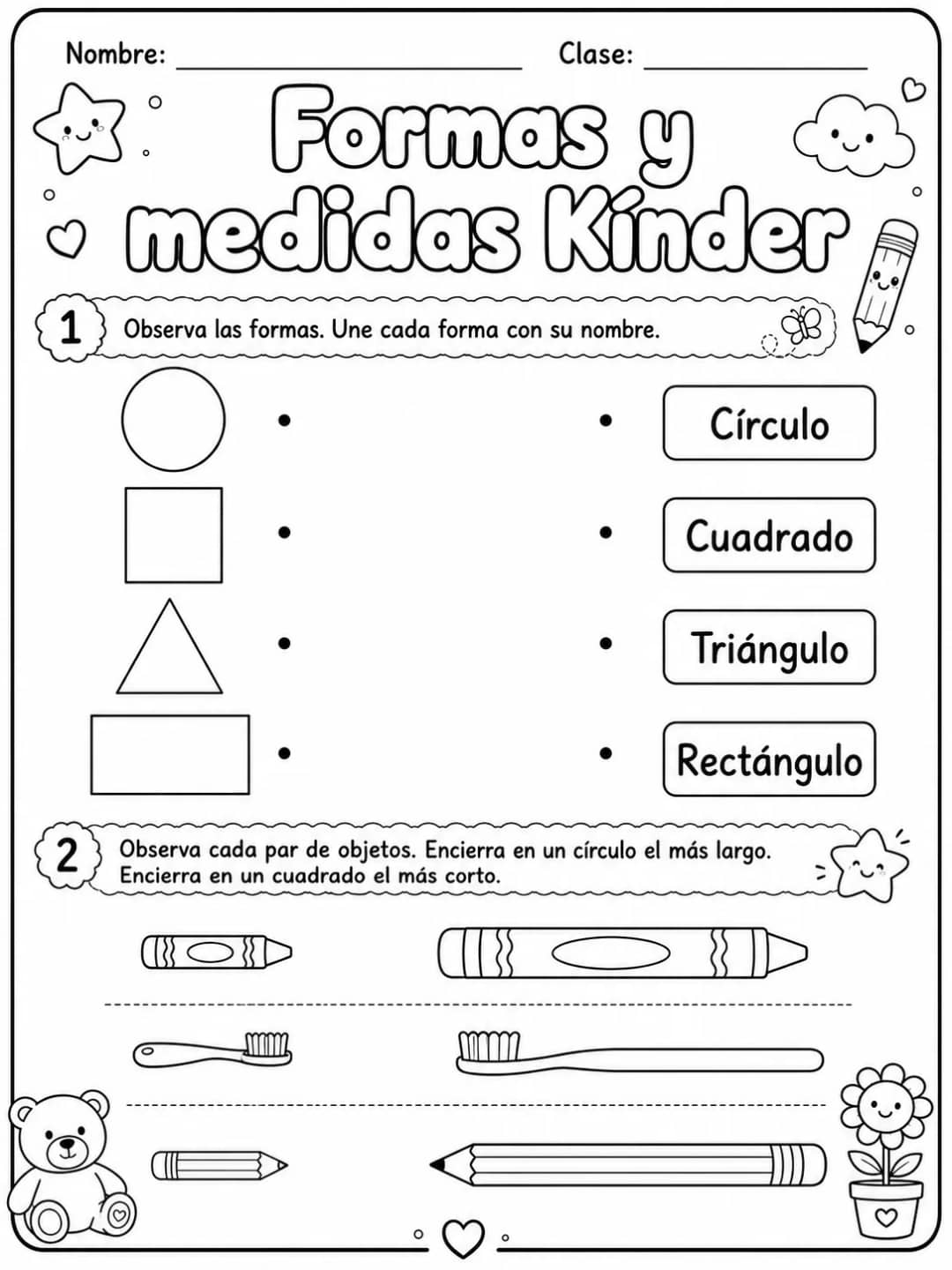 Kindergarten - medidas de longitud, masa y capacidad - Paquete de fichas vista previa imprimible de matemáticas en KiwiBee
