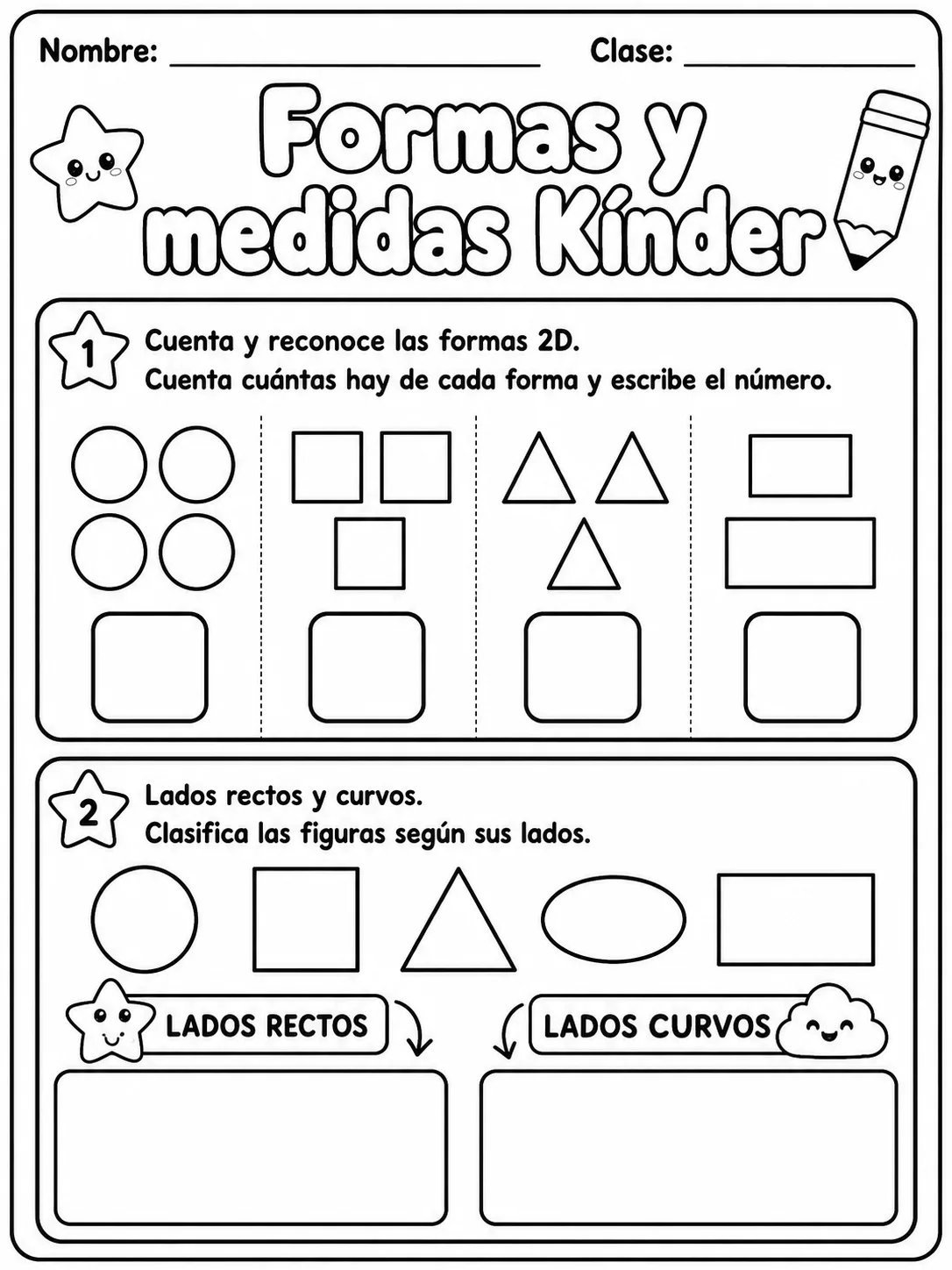Kindergarten - medidas de longitud, masa y capacidad - Paquete de fichas página 2 vista previa imprimible