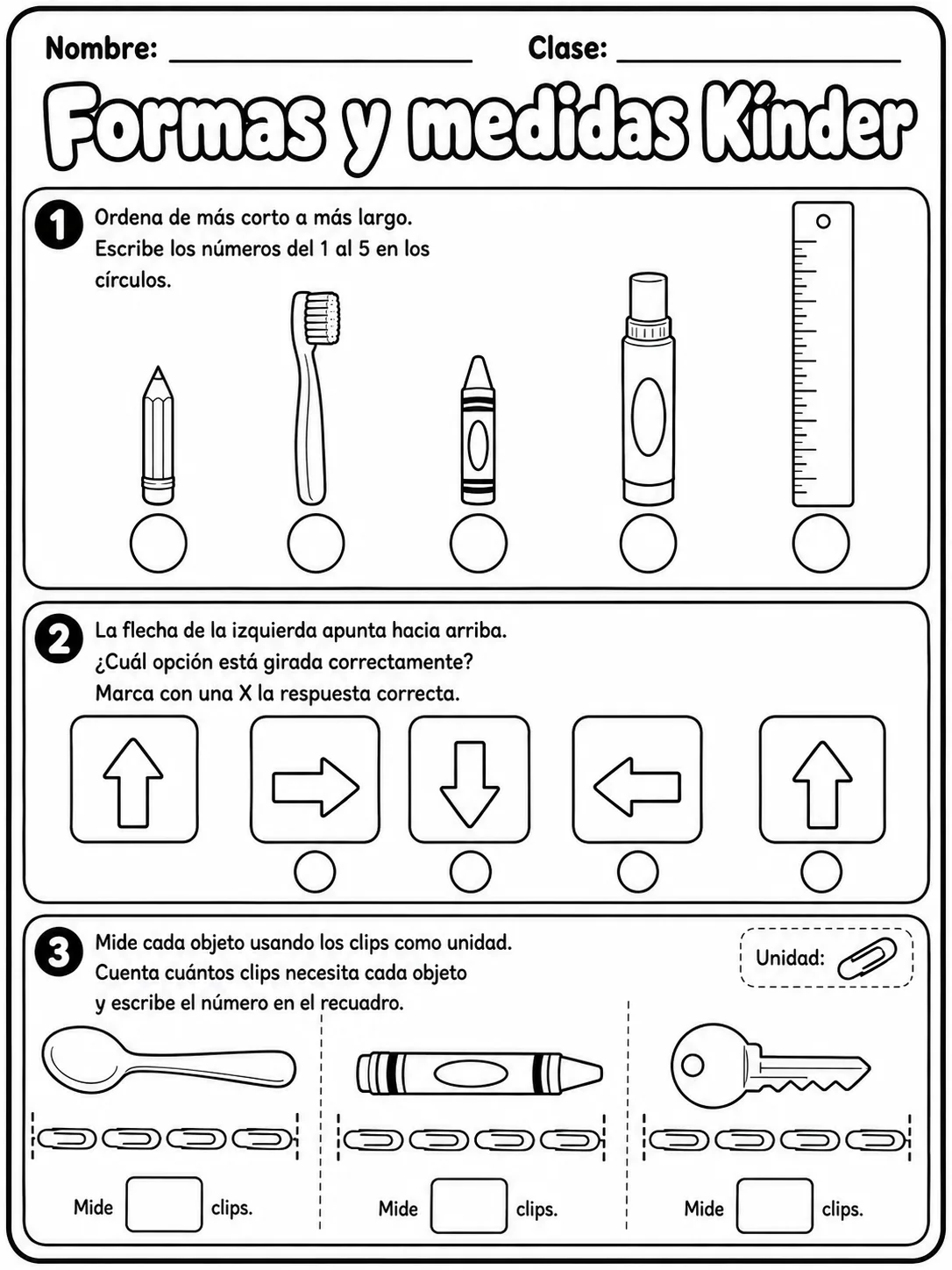 Kindergarten - medidas de longitud, masa y capacidad - Paquete de fichas página 5 vista previa imprimible