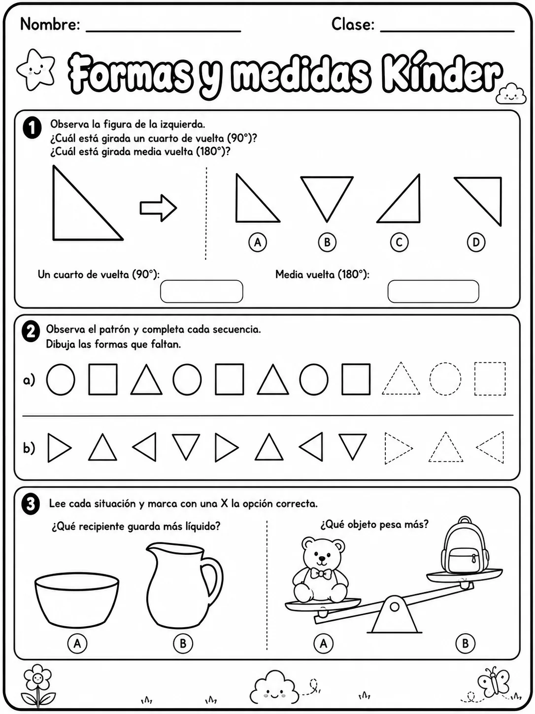 Kindergarten - medidas de longitud, masa y capacidad - Paquete de fichas página 8 vista previa imprimible