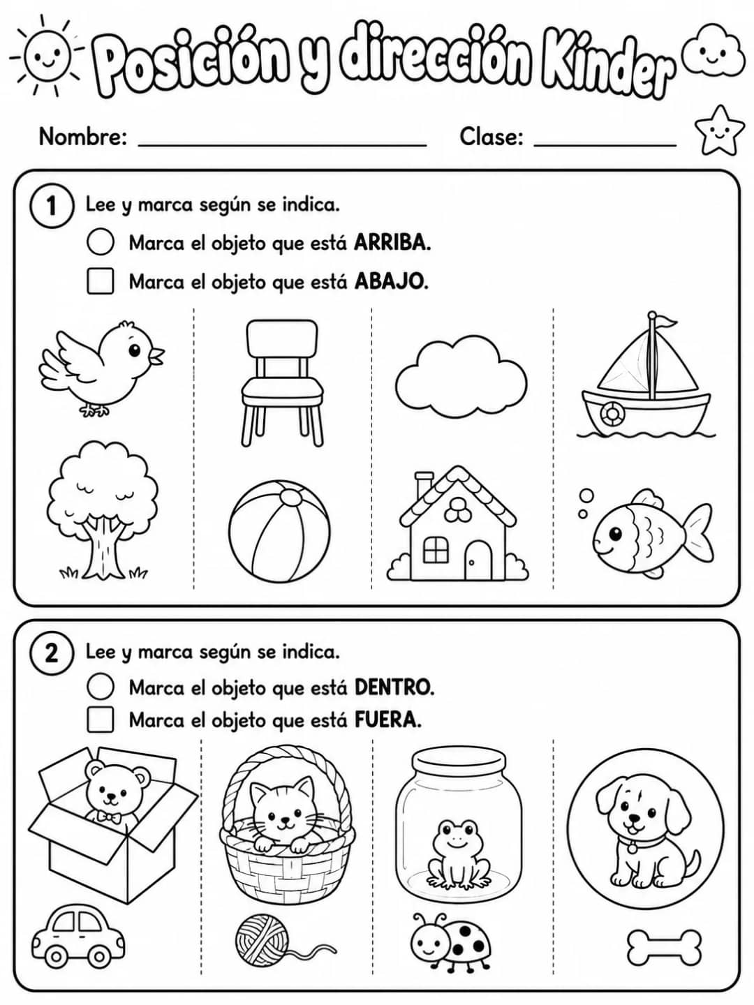 Kindergarten - posición y dirección - Paquete de fichas vista previa imprimible de matemáticas en KiwiBee