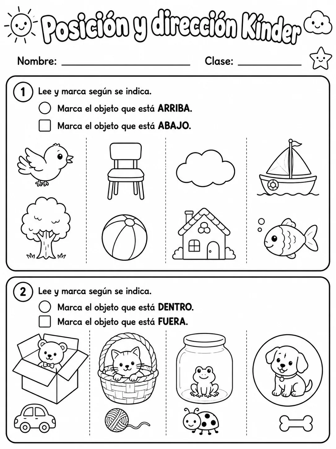 Kindergarten - posición y dirección - Paquete de fichas vista previa imprimible de matemáticas en KiwiBee
