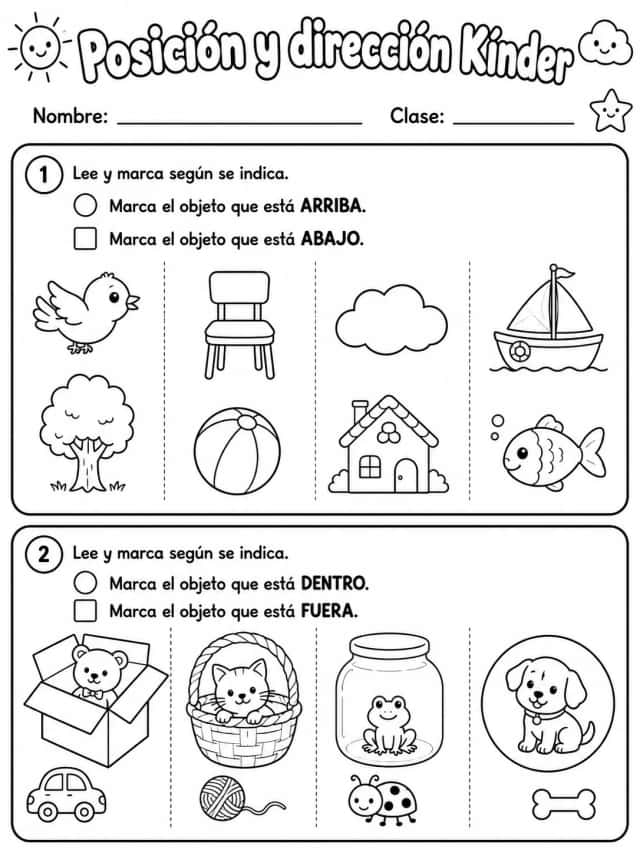 Kindergarten - posición y dirección - Paquete de fichas