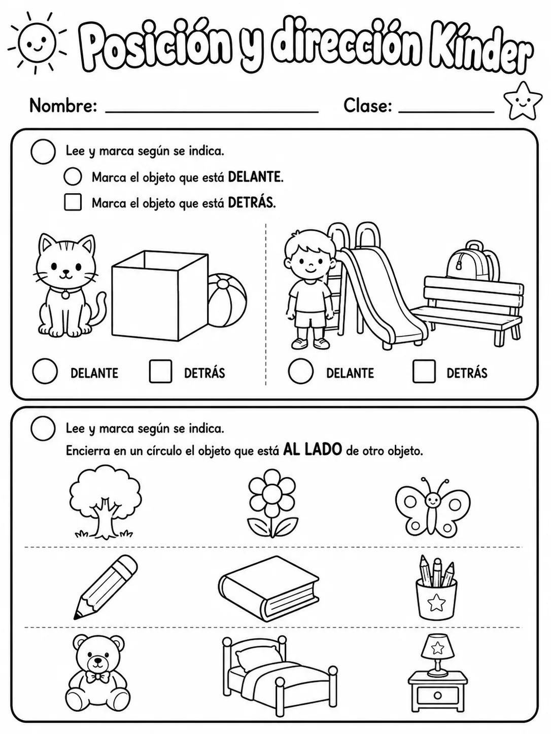 Kindergarten - posición y dirección - Paquete de fichas página 2 vista previa imprimible