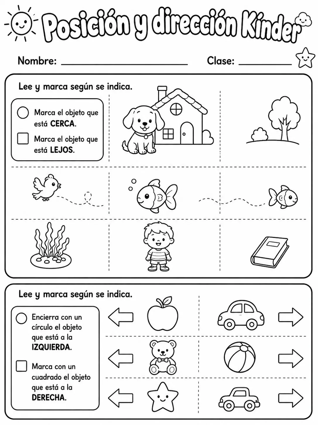 Kindergarten - posición y dirección - Paquete de fichas página 3 vista previa imprimible