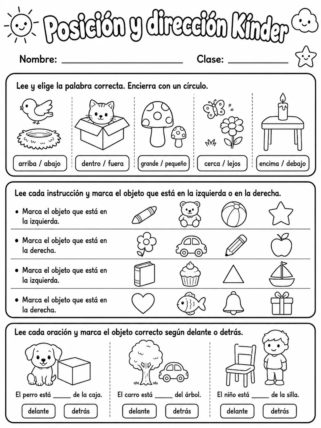 Kindergarten - posición y dirección - Paquete de fichas página 5 vista previa imprimible