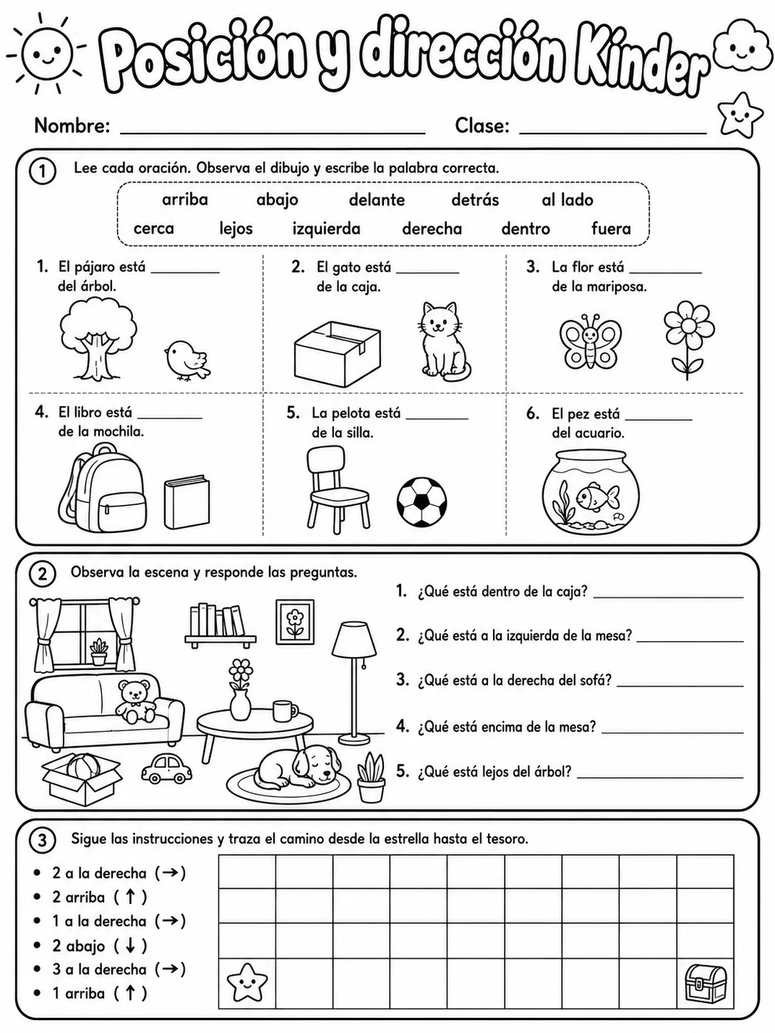 Kindergarten - posición y dirección - Paquete de fichas página 9 vista previa imprimible
