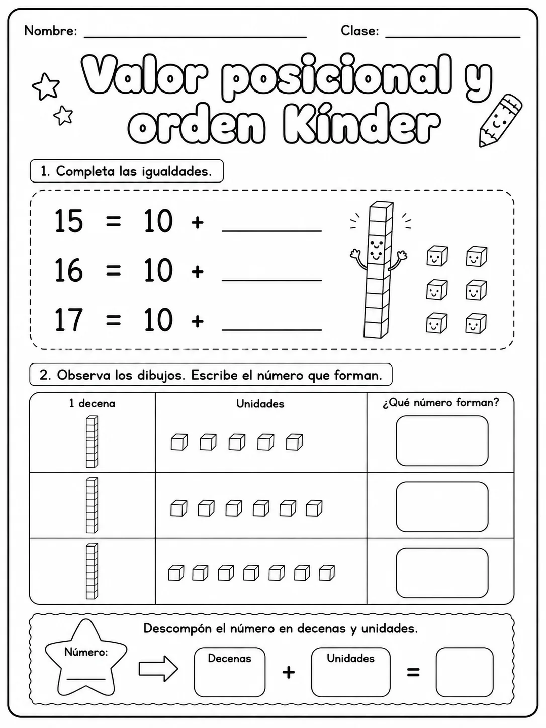 Kindergarten - valor posicional - Paquete de fichas página 3 vista previa imprimible